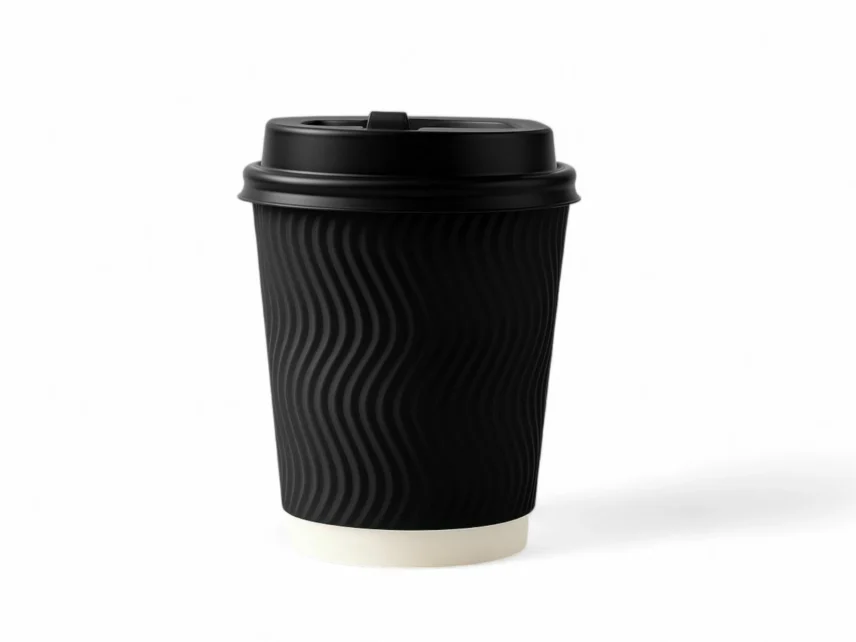 اكواب ورقية اسود بغطاء منفصل 8 oz