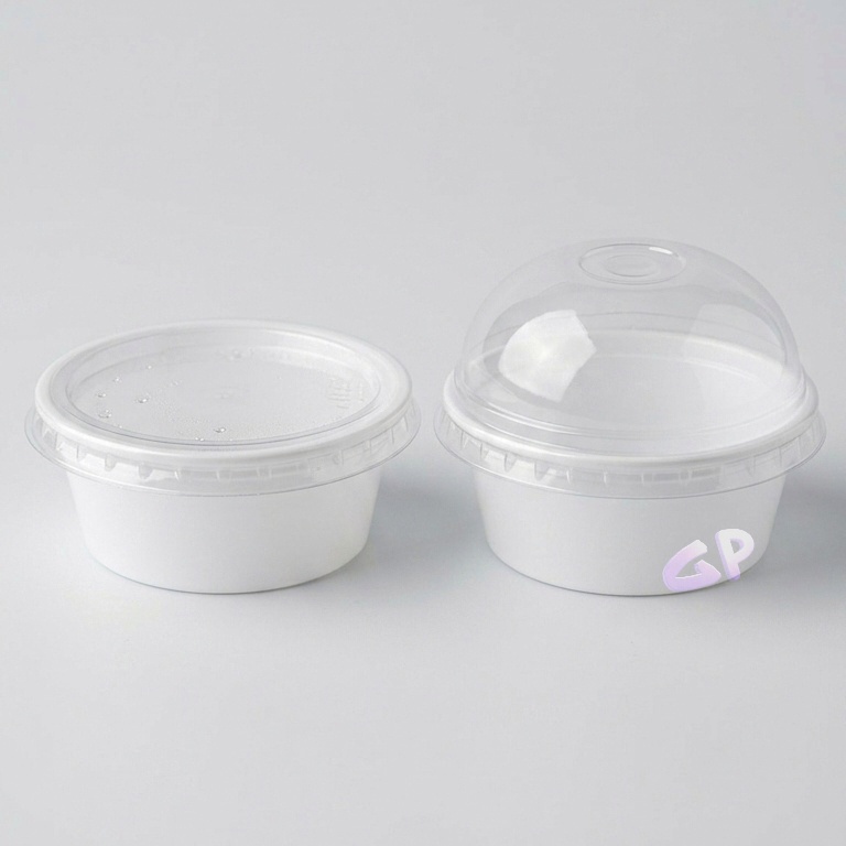 كاسات كورنو آيسكريم أبيض غطاء منفصل (مسطح - قبة) مقاس 5 OZ